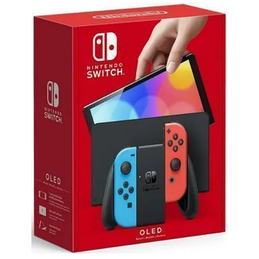 Nintendo Switch OLED Model – 7" OLED Display, Handheld Gaming Console, Enhanced Audio, 64GB Storage, Neon Red & Blue Joy-Con (Japanese Version)